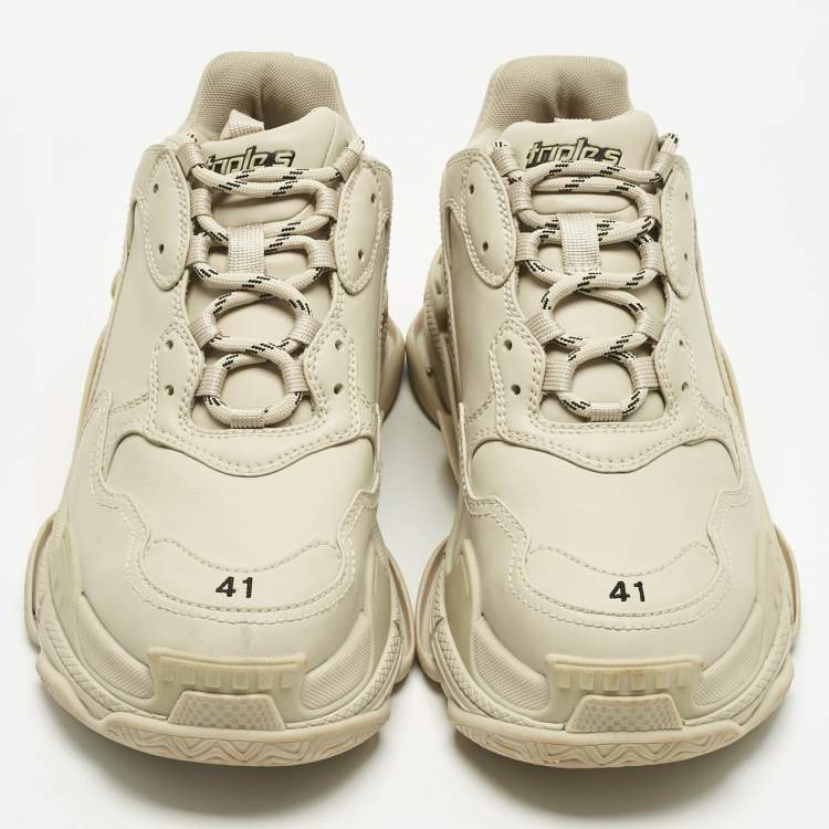 Pre Owned Balenciaga Beige Faux Leather Triple S Sneakers Size 41