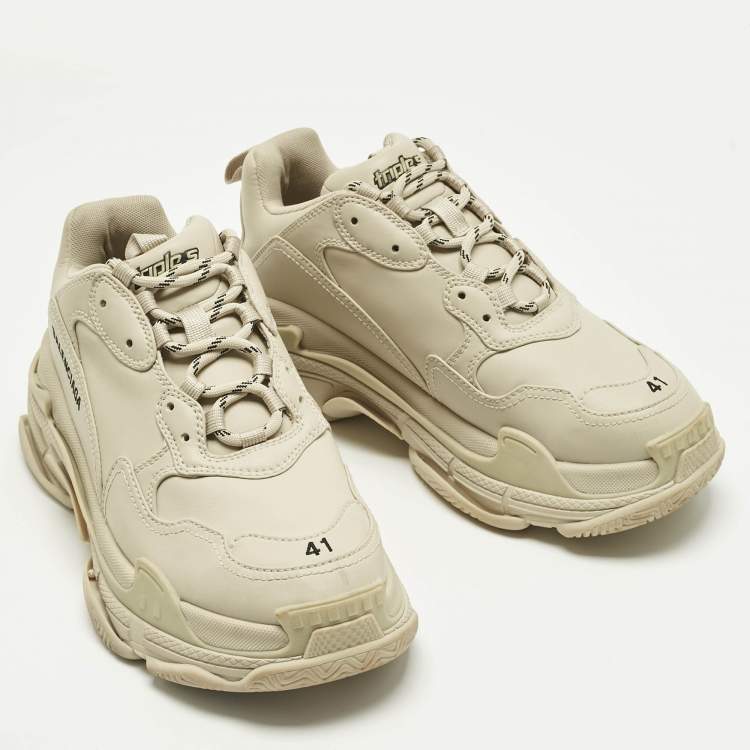 Pre Owned Balenciaga Beige Faux Leather Triple S Sneakers Size 41