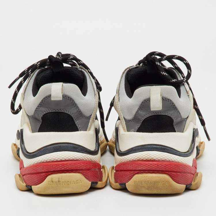 Pre Owned Balenciaga Grey/Silver Mesh and Faux Leather Triple S Lace Up Sneakers Size 40