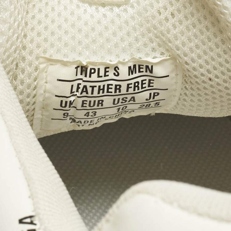 Pre Owned Balenciaga Triple S Size 43 White Allover Logo Faux Leather Low Top Sneakers