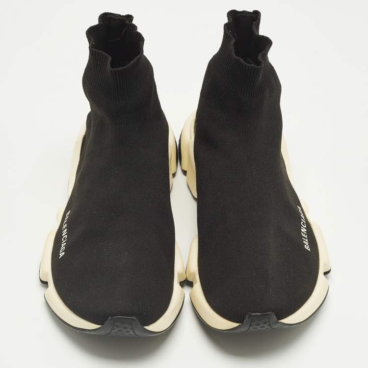 Pre Owned Balenciaga Speed Trainer Size 41 Black Knit Fabric High Top Sneakers