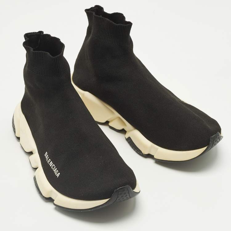 Pre Owned Balenciaga Speed Trainer Size 41 Black Knit Fabric High Top Sneakers