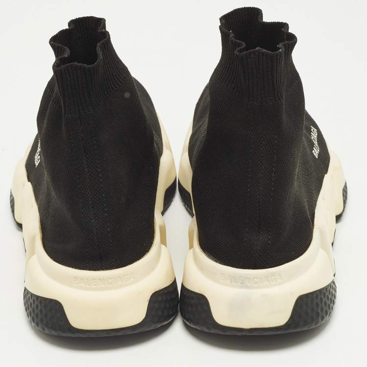 Pre Owned Balenciaga Speed Trainer Size 41 Black Knit Fabric High Top Sneakers
