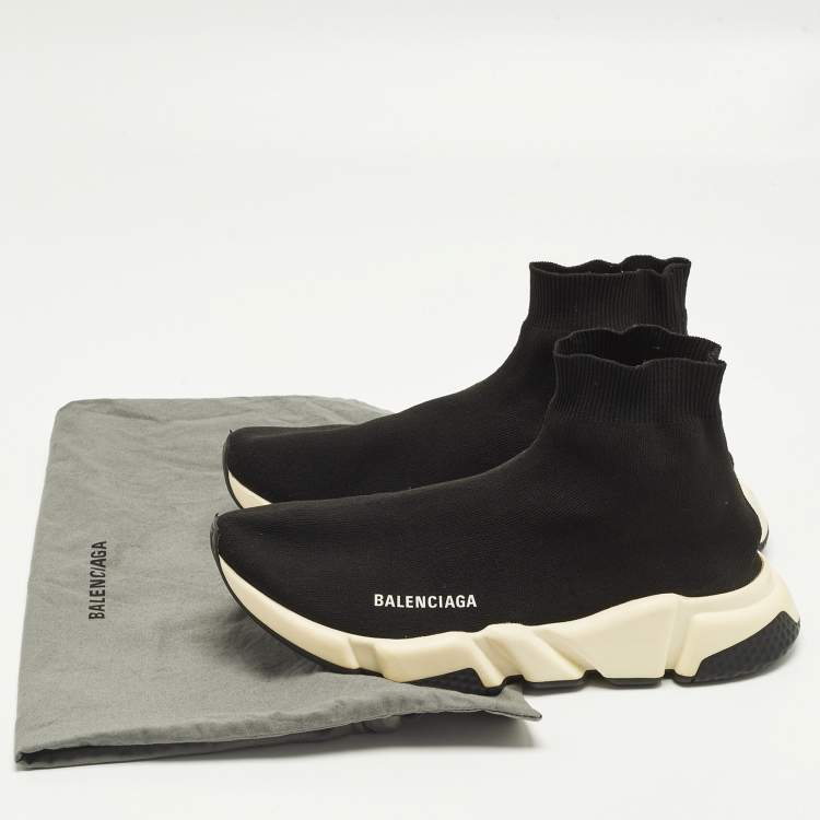 Pre Owned Balenciaga Speed Trainer Size 41 Black Knit Fabric High Top Sneakers