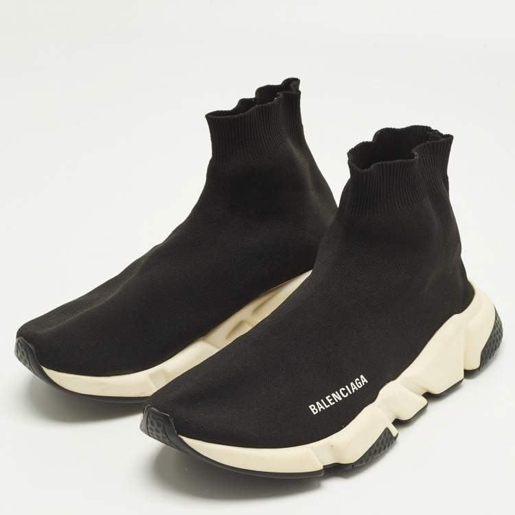 Pre Owned Balenciaga Speed Trainer Size 41 Black Knit Fabric High Top Sneakers