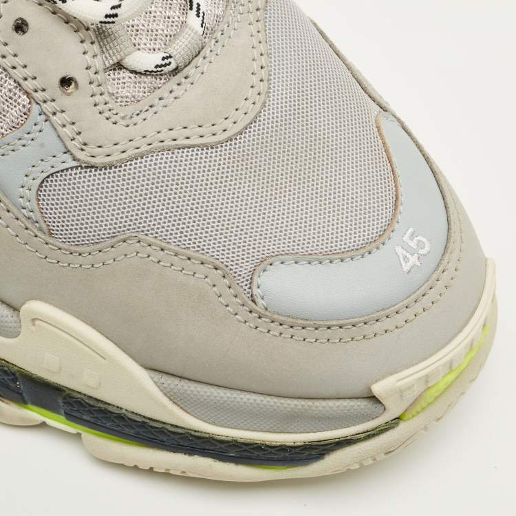 Pre Owned Balenciaga Triple S Size 45 Grey Faux Leather and Mesh Lace Up Sneakers
