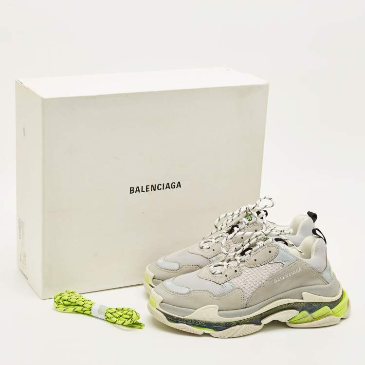 Pre Owned Balenciaga Triple S Size 45 Grey Faux Leather and Mesh Lace Up Sneakers