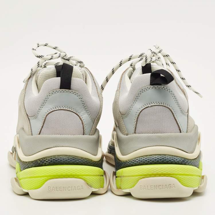 Pre Owned Balenciaga Triple S Size 45 Grey Faux Leather and Mesh Lace Up Sneakers