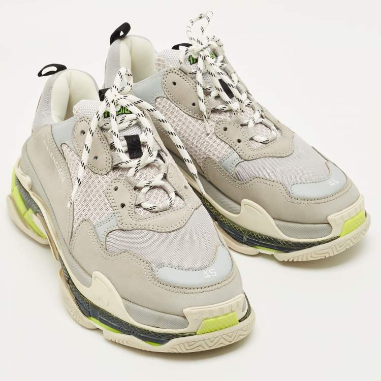 Pre Owned Balenciaga Triple S Size 45 Grey Faux Leather and Mesh Lace Up Sneakers