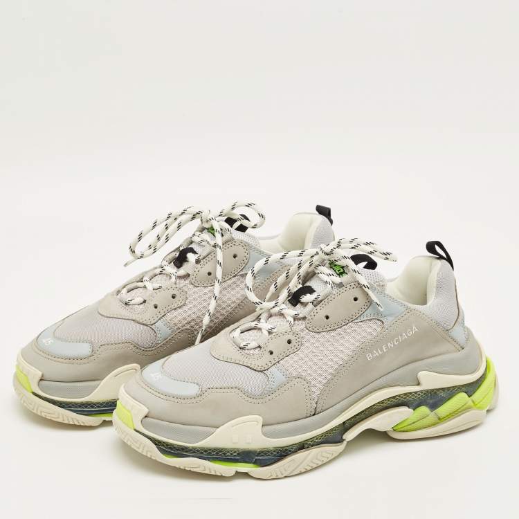 Pre Owned Balenciaga Triple S Size 45 Grey Faux Leather and Mesh Lace Up Sneakers