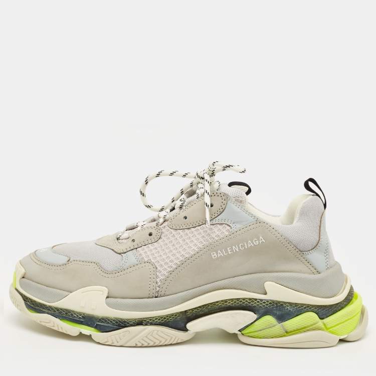 Pre Owned Balenciaga Triple S Size 45 Grey Faux Leather and Mesh Lace Up Sneakers