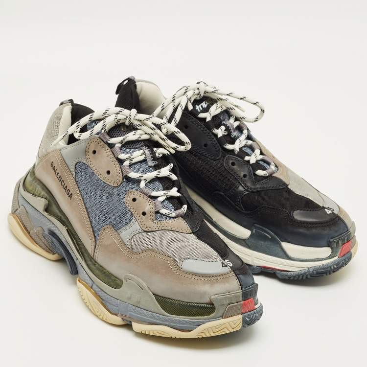 مملوكة مسبقًا Balenciaga Triple S Size 45 Grey/Black Faux Leather and Mesh Low Top Sneakers