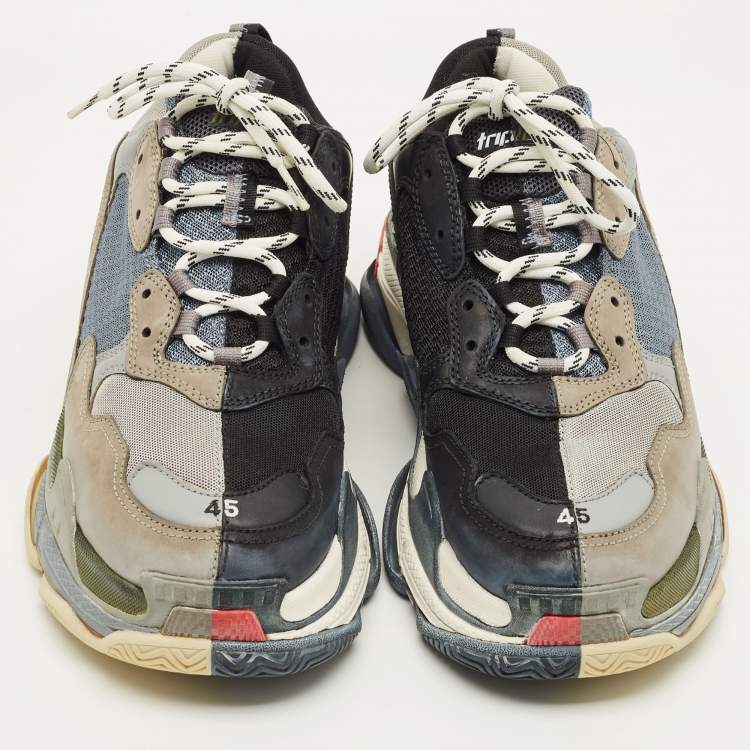 مملوكة مسبقًا Balenciaga Triple S Size 45 Grey/Black Faux Leather and Mesh Low Top Sneakers