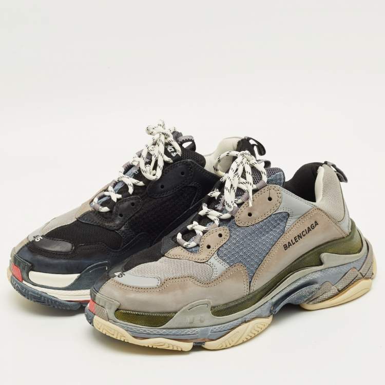 مملوكة مسبقًا Balenciaga Triple S Size 45 Grey/Black Faux Leather and Mesh Low Top Sneakers