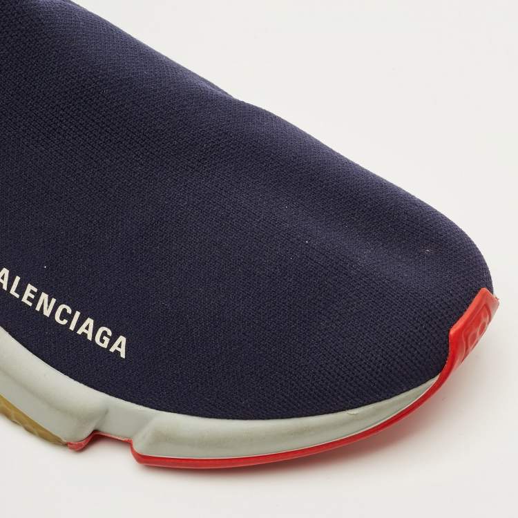 مملوكة مسبقًا Balenciaga Speed Trainer Size 42 Navy Blue Knit Fabric High Top Sneakers