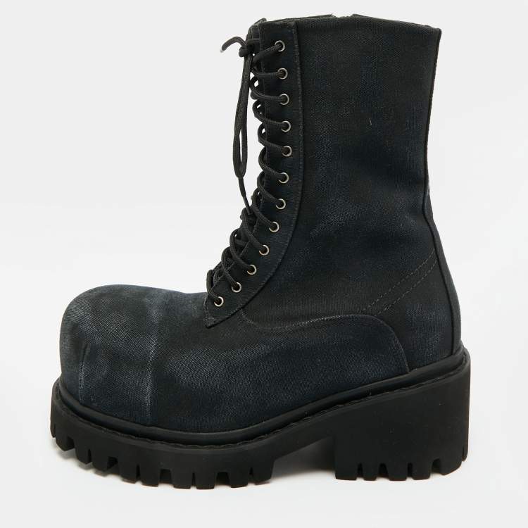 Pre Owned Balenciaga Stomper Size 41 Black Denim Combat Boots