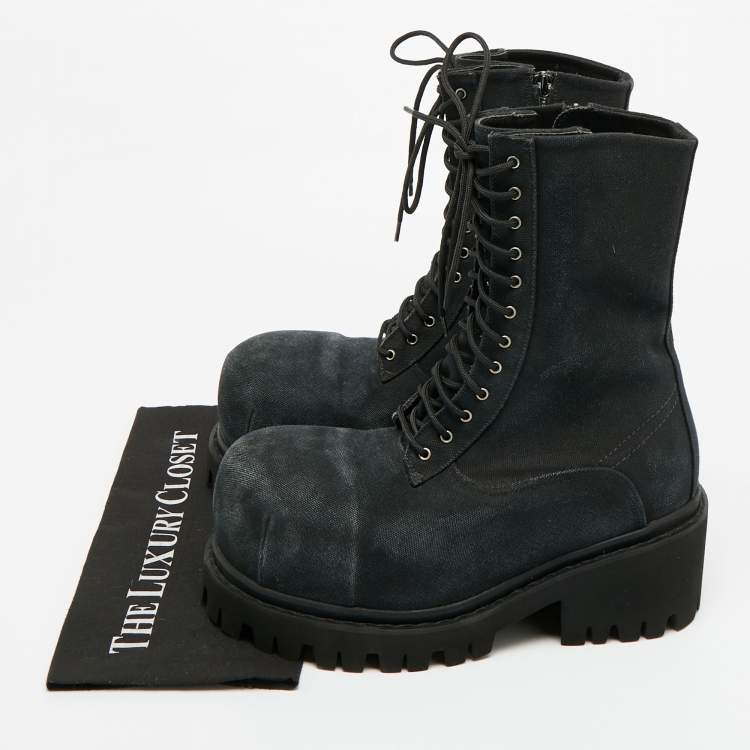 Pre Owned Balenciaga Stomper Size 41 Black Denim Combat Boots