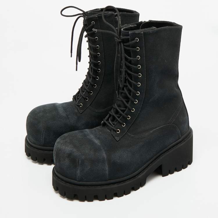 Pre Owned Balenciaga Stomper Size 41 Black Denim Combat Boots