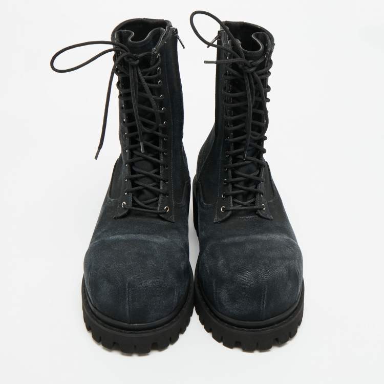 Pre Owned Balenciaga Stomper Size 41 Black Denim Combat Boots
