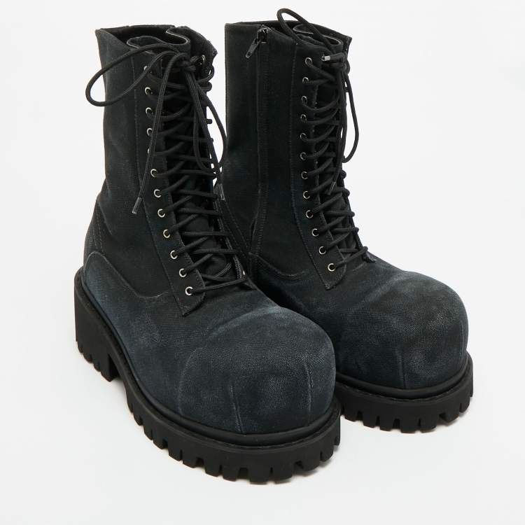Pre Owned Balenciaga Stomper Size 41 Black Denim Combat Boots