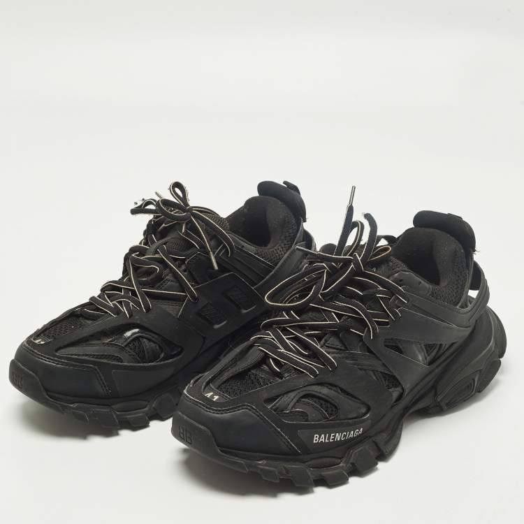 Pre Owned Balenciaga Track 2 Size 41 Black Faux Leather and Mesh Lace Up Sneakers