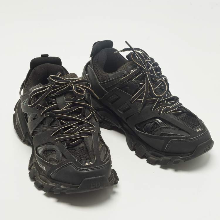 Pre Owned Balenciaga Track 2 Size 41 Black Faux Leather and Mesh Lace Up Sneakers