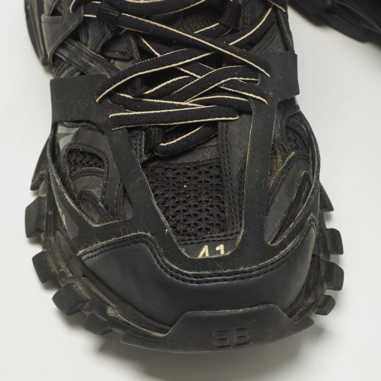 Pre Owned Balenciaga Track 2 Size 41 Black Faux Leather and Mesh Lace Up Sneakers