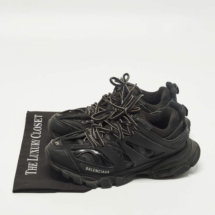 Pre Owned Balenciaga Track 2 Size 41 Black Faux Leather and Mesh Lace Up Sneakers