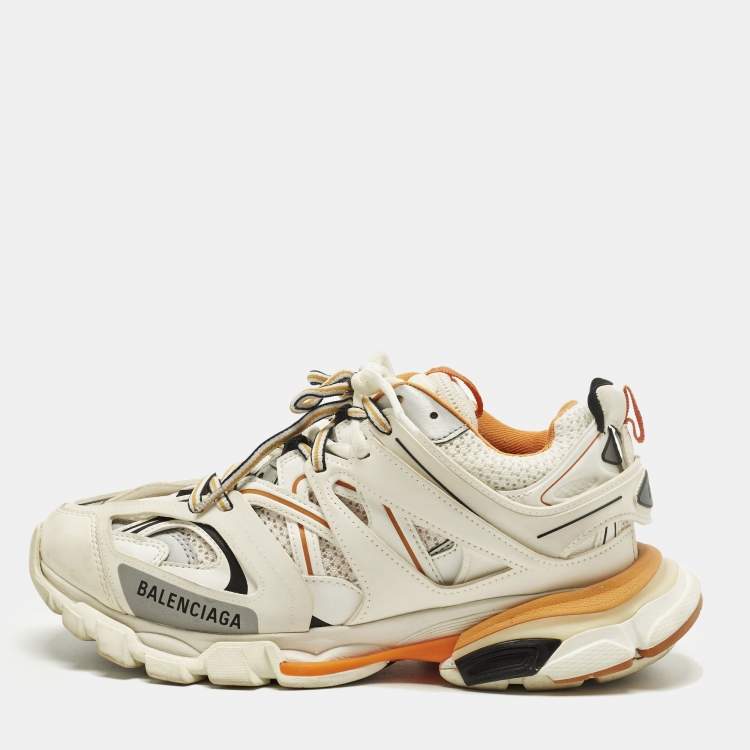 Pre Owned Balenciaga Track Size 40 White Mesh and Faux Leather Lace Up Sneakers