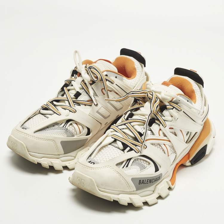 Pre Owned Balenciaga Track Size 40 White Mesh and Faux Leather Lace Up Sneakers