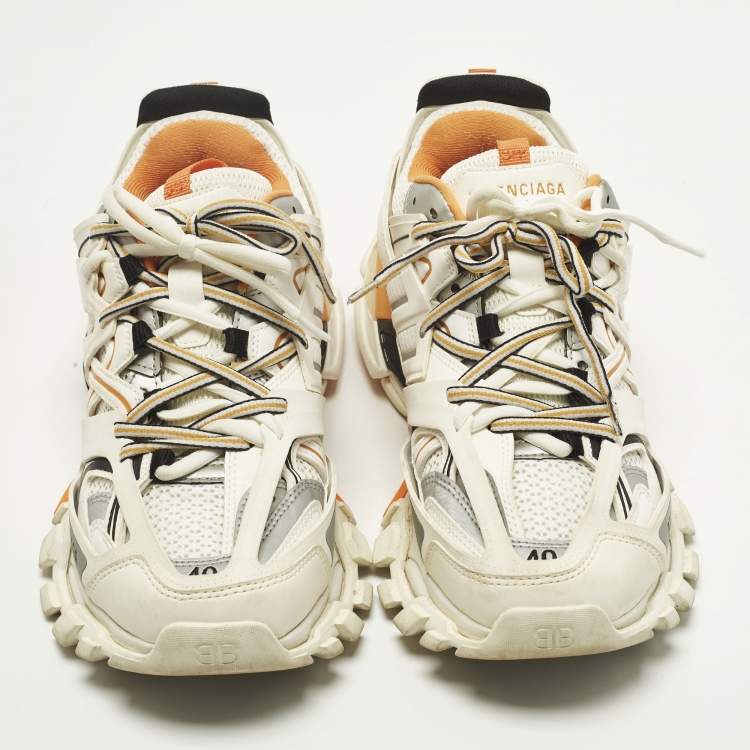 Pre Owned Balenciaga Track Size 40 White Mesh and Faux Leather Lace Up Sneakers