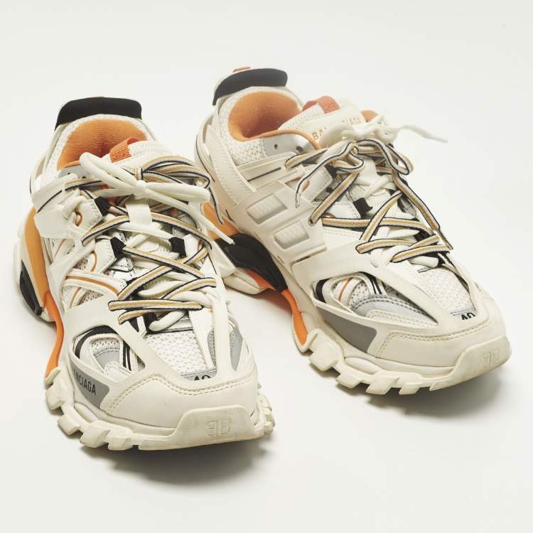 Pre Owned Balenciaga Track Size 40 White Mesh and Faux Leather Lace Up Sneakers