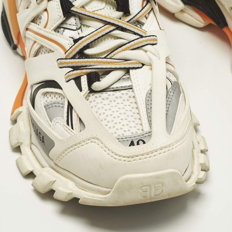 Pre Owned Balenciaga Track Size 40 White Mesh and Faux Leather Lace Up Sneakers