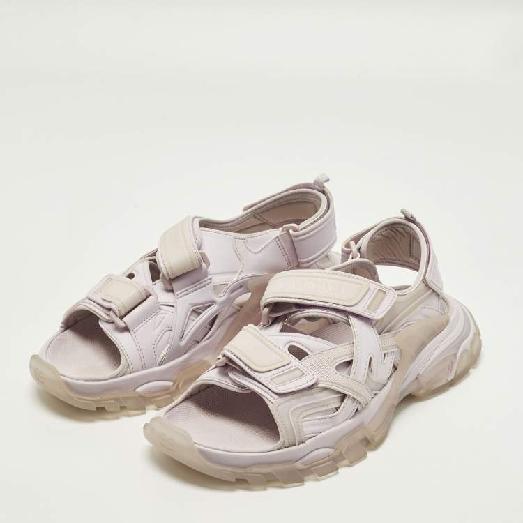 Pre Owned Balenciaga Track Size 42 Purple Faux Leather and Rubber Flat Sandals