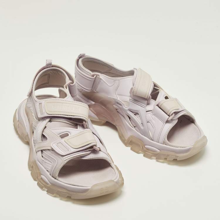 Pre Owned Balenciaga Track Size 42 Purple Faux Leather and Rubber Flat Sandals