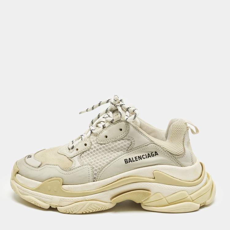 Pre Owned Balenciaga Triple S Size 41 White/Grey Leather and Mesh Low Top Sneakers