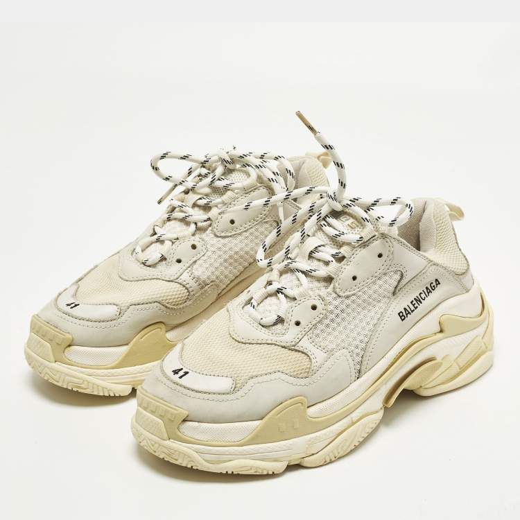 Pre Owned Balenciaga Triple S Size 41 White/Grey Leather and Mesh Low Top Sneakers