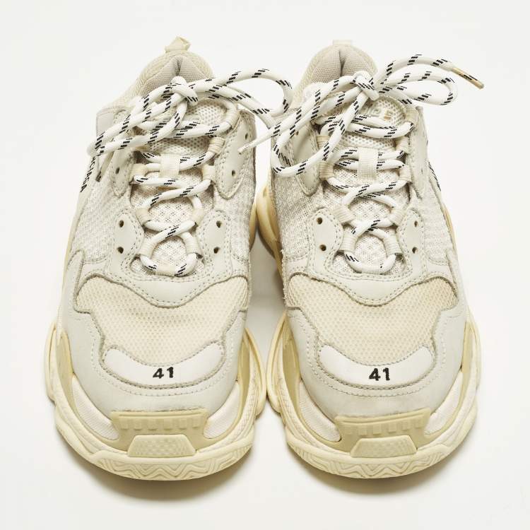 Pre Owned Balenciaga Triple S Size 41 White/Grey Leather and Mesh Low Top Sneakers