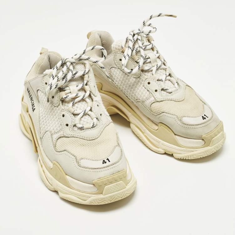 Pre Owned Balenciaga Triple S Size 41 White/Grey Leather and Mesh Low Top Sneakers