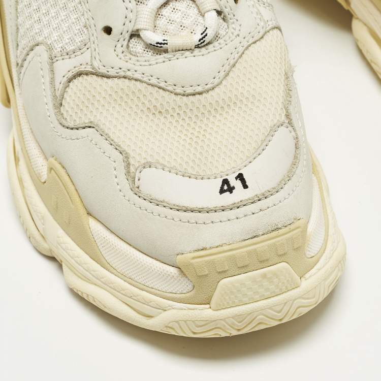 Pre Owned Balenciaga Triple S Size 41 White/Grey Leather and Mesh Low Top Sneakers
