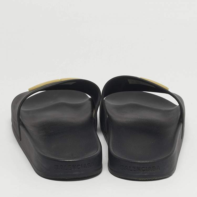 Pre Owned Balenciaga BB Size 42 Black Rubber Pool Slides