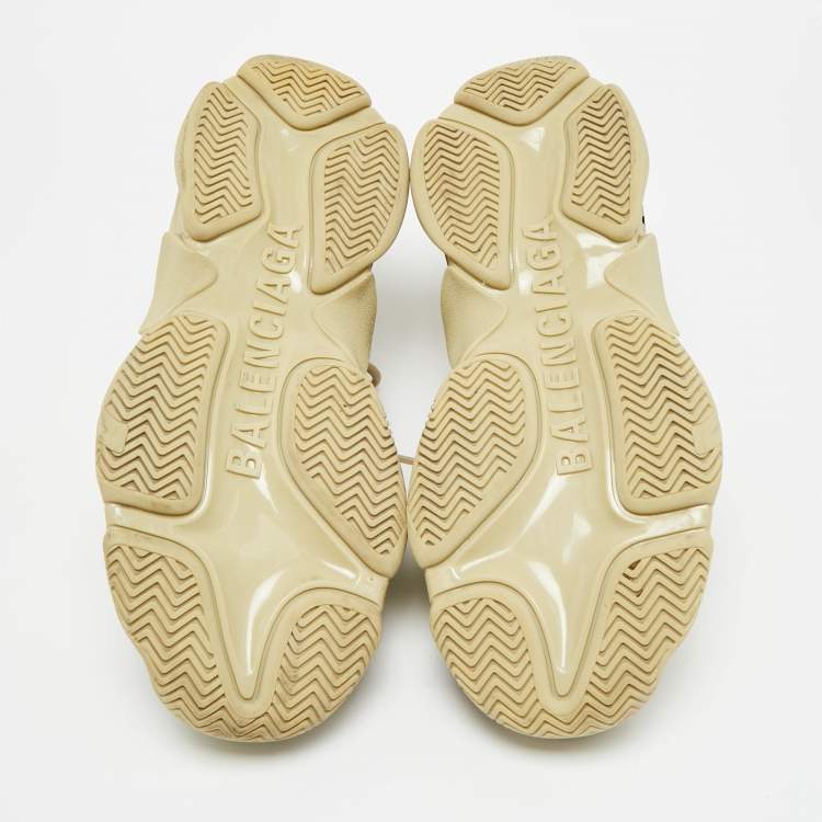 Pre Owned Balenciaga Triple S Allover Logo Size 44 Beige Faux Leather Low Top Sneakers