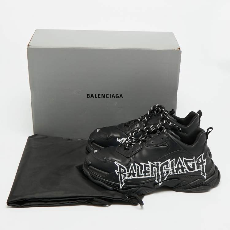 Pre Owned Balenciaga Triple S DIY Metal Size 44 Black Faux Leather Low Top Sneakers
