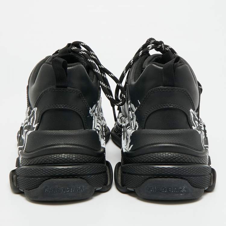 Pre Owned Balenciaga Triple S DIY Metal Size 44 Black Faux Leather Low Top Sneakers