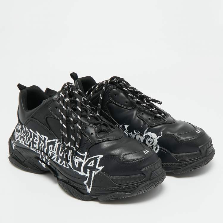 Pre Owned Balenciaga Triple S DIY Metal Size 44 Black Faux Leather Low Top Sneakers