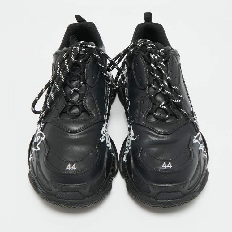 Pre Owned Balenciaga Triple S DIY Metal Size 44 Black Faux Leather Low Top Sneakers