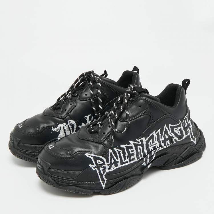 Pre Owned Balenciaga Triple S DIY Metal Size 44 Black Faux Leather Low Top Sneakers
