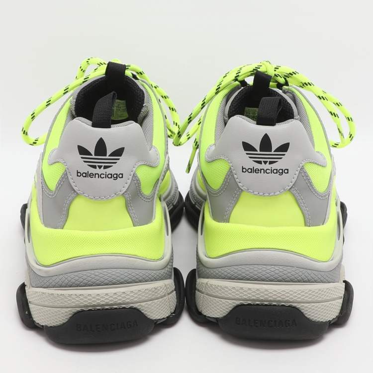 Pre Owned Balenciaga x Adidas Triple S Size 44 Neon Green/Grey Leather and Mesh Low Top Sneakers