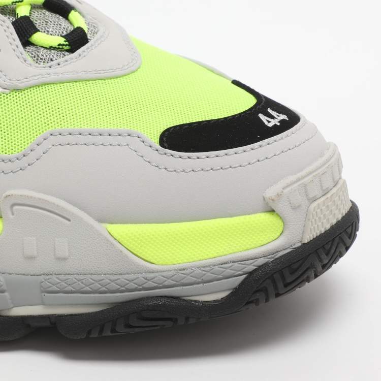 Pre Owned Balenciaga x Adidas Triple S Size 44 Neon Green/Grey Leather and Mesh Low Top Sneakers