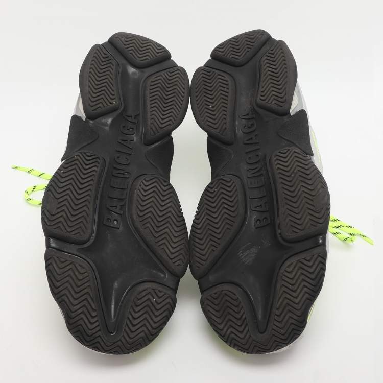 Pre Owned Balenciaga x Adidas Triple S Size 44 Neon Green/Grey Leather and Mesh Low Top Sneakers